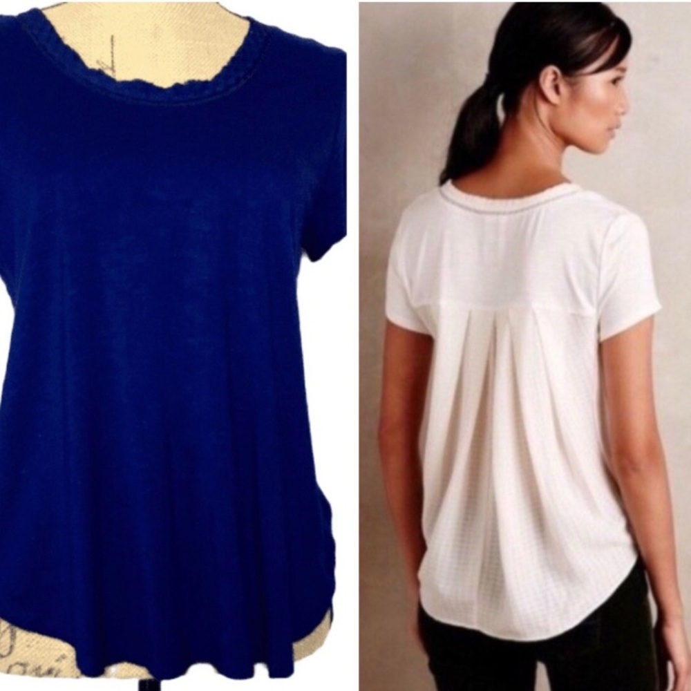 Deletta Anthro Lightweight Back Navy Blue Casual Career Tee T-Shirt XS